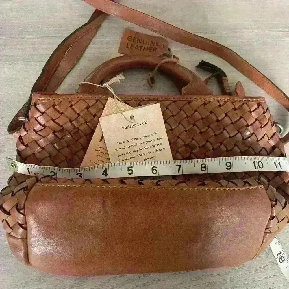 Woven Braided HANDMADE GENUINE LEATHER  BAG, VINTAGE LOOK BY ARTISANS IN INDIA - Picture 12 of 14